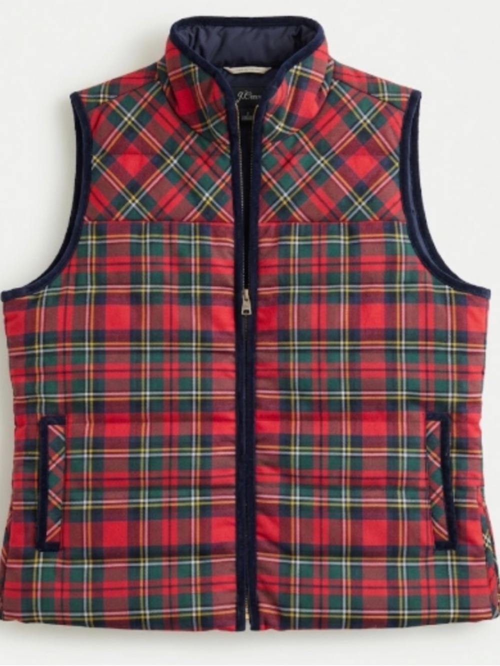J.Crew Plaid Puffer Vest Women’s Medium Red Tartan Quilted Zip Up Preppy
